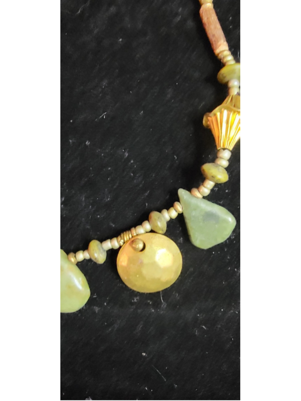 Boho Green Stone Necklace Gold Bead Dangle Statement Artisan Style Chunky Neckla - Picture 4 of 11